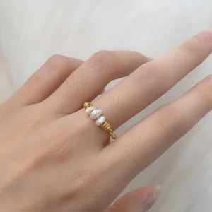 Gedraaide Ring Dames Roestvrij Staal Verguld met Parel