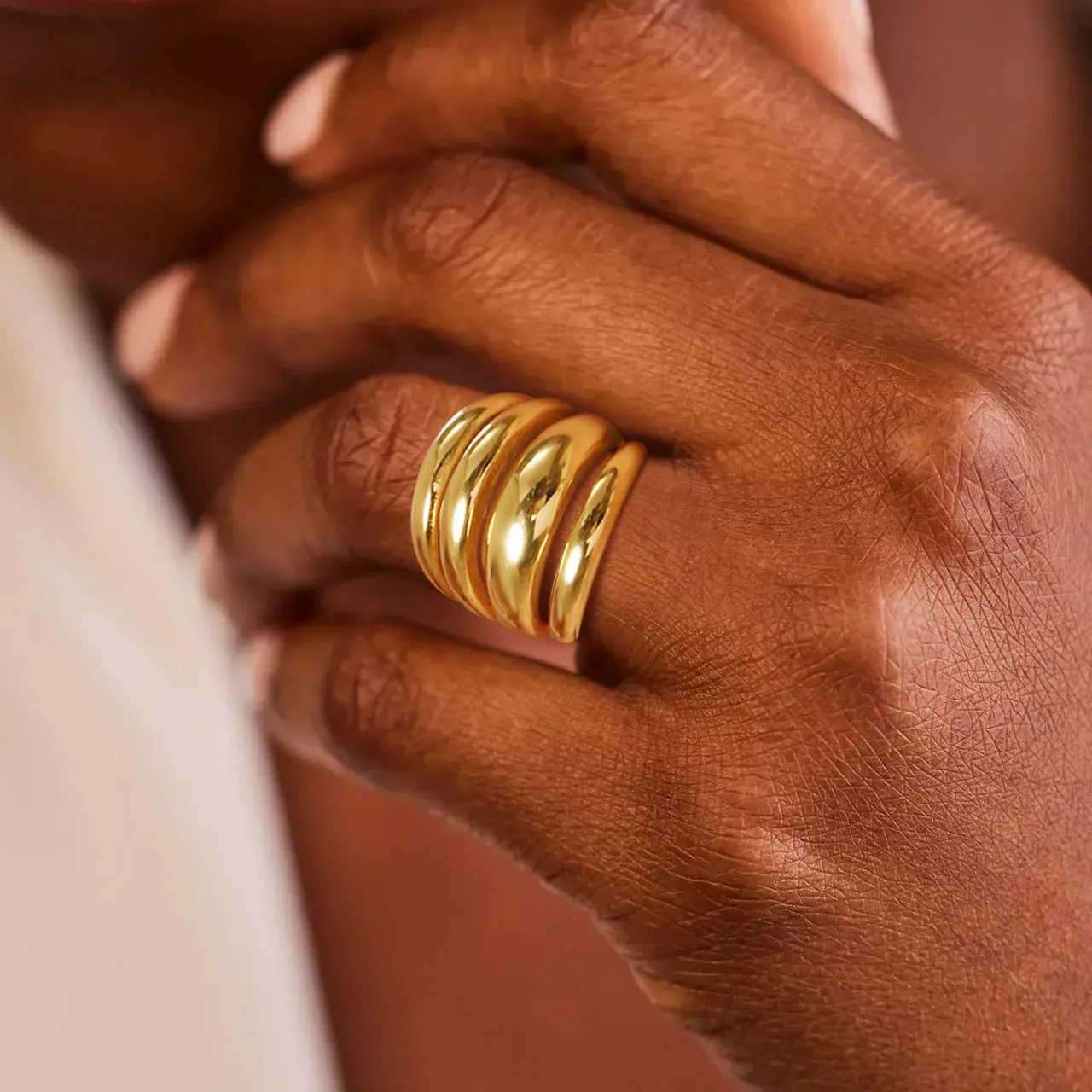 Bague Chunky Multicouche Dorée Femme en Acier Inoxydable – Image 2