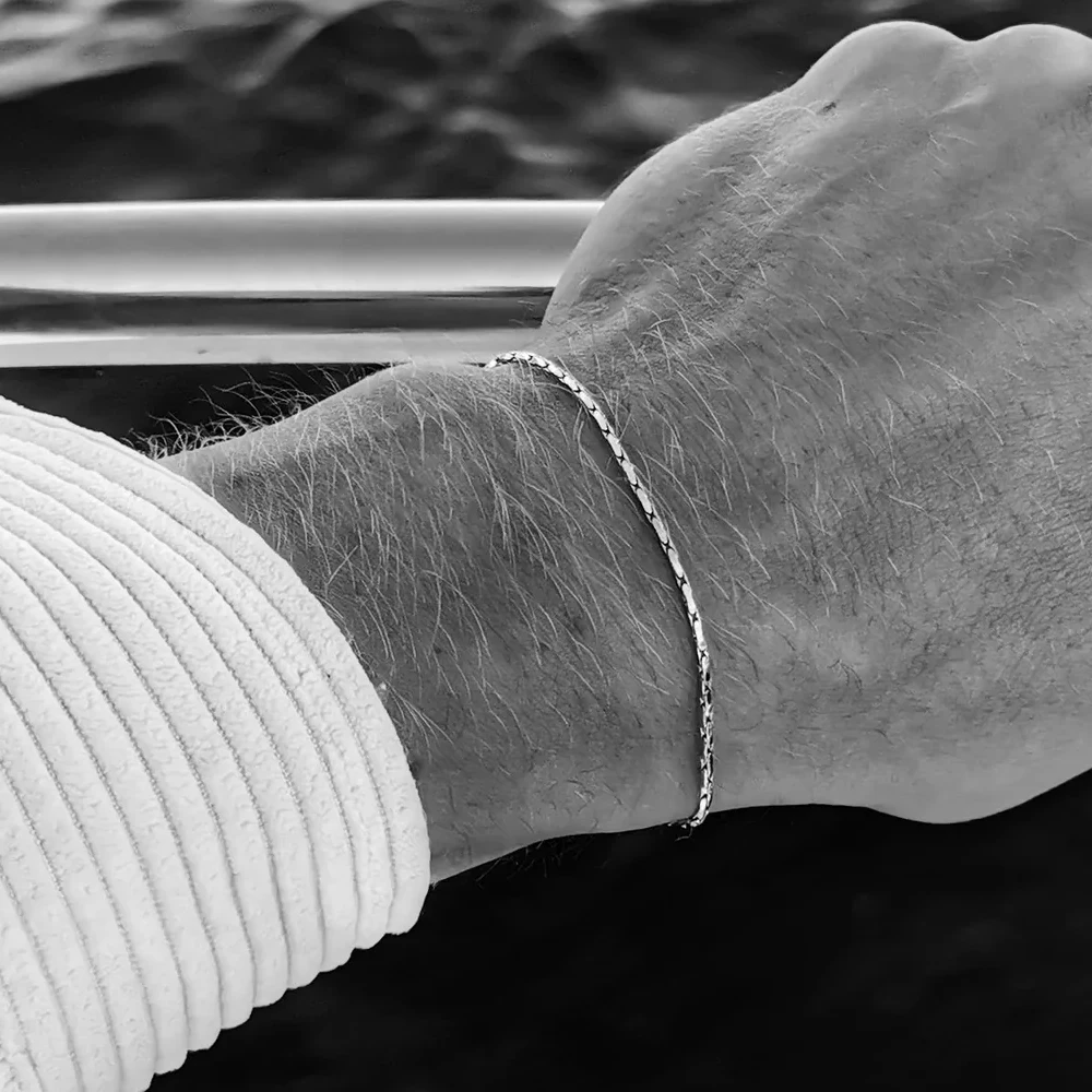 Bracelet homme acier inoxydable maille géométrique argenté – Image 4