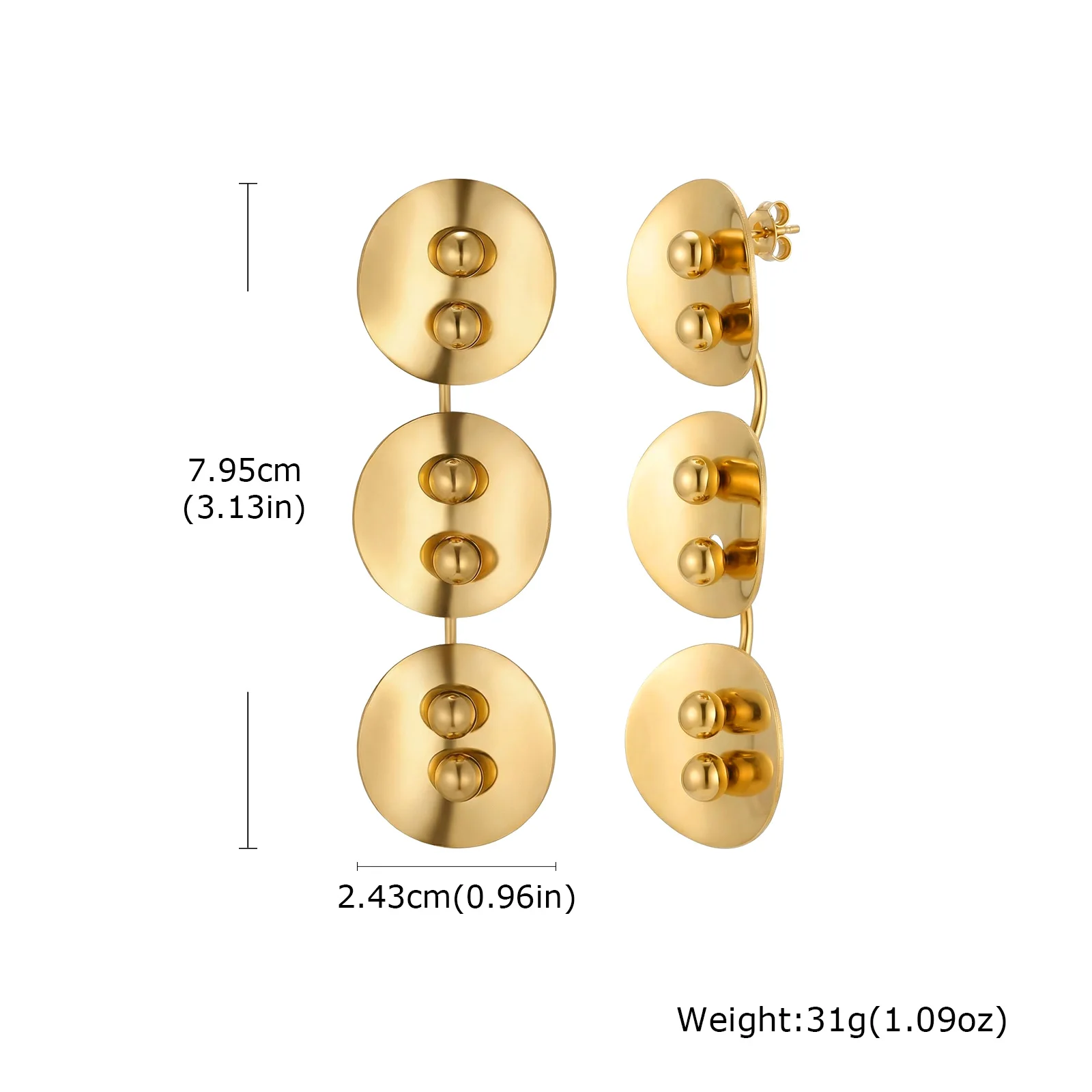 Boucles d'oreilles pendantes géométriques acier inoxydable plaqué or – Image 14