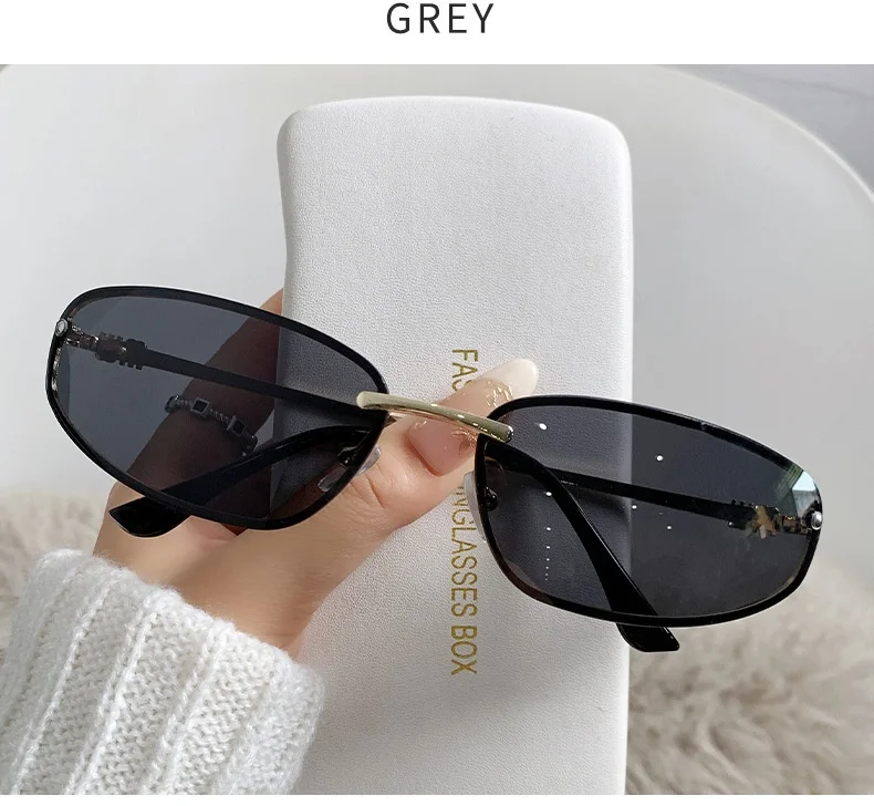 Lunettes de Soleil Ovale Femme Y2K Sans Monture UV400 – Image 13