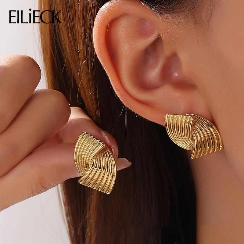 Boucles d'Oreilles Puces Géométriques Plaqué Or Femme – Image 3