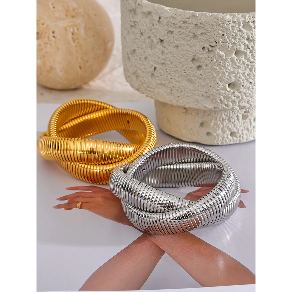 Bracelet Jonc Femme Acier Inoxydable Plaquage Or PVD Large – Image 2
