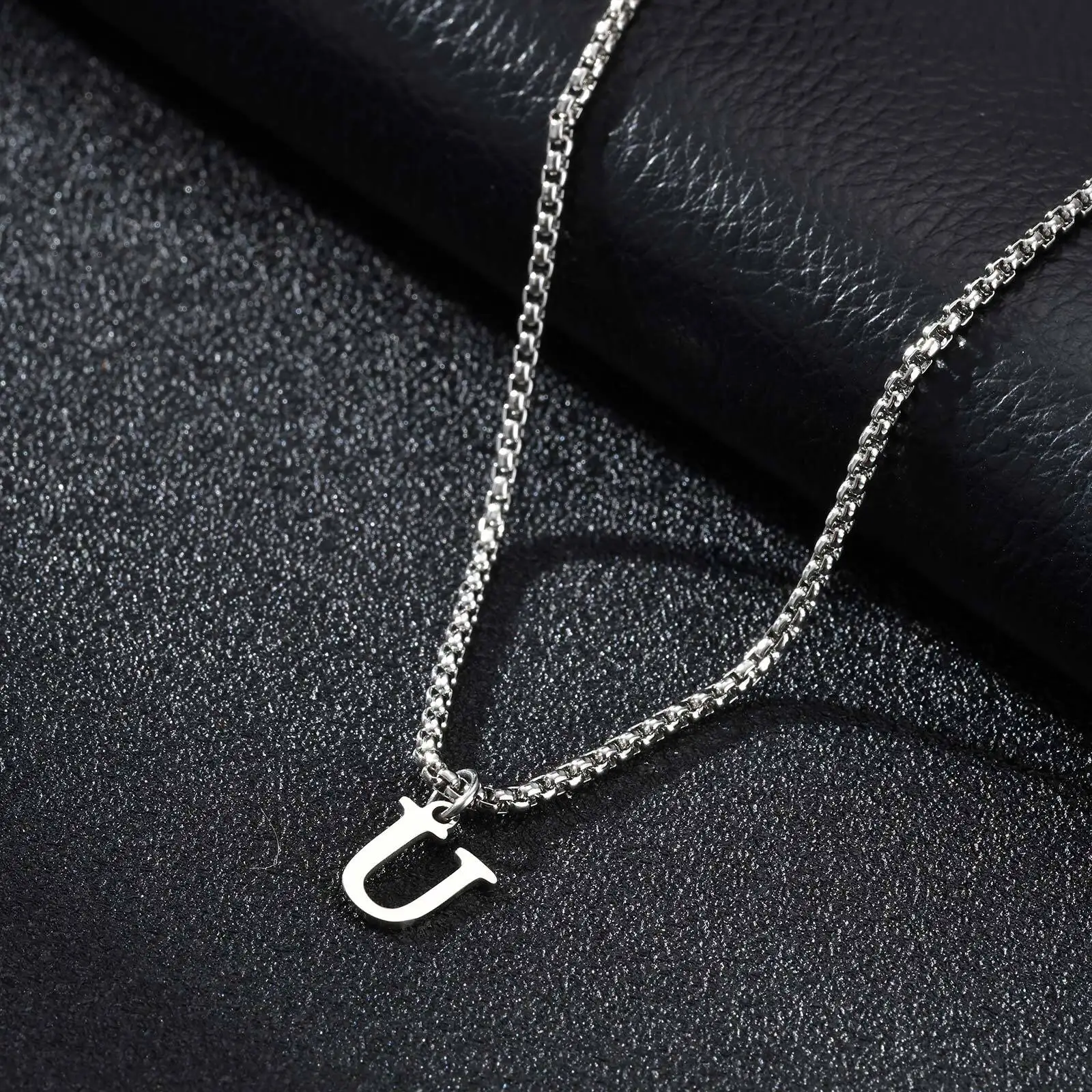 Pendentif Initiale A à Z en Acier Inoxydable, Collier Chaîne Maille Boîte — autre finition