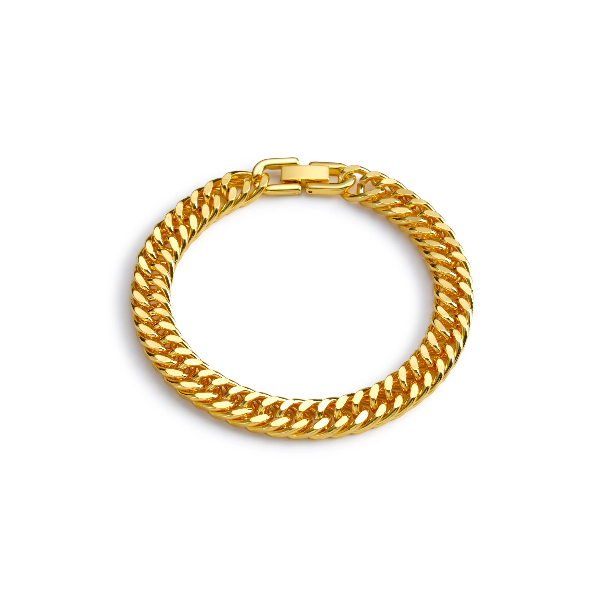 Version dorée de la gourmette homme maille cubaine, maillons polis