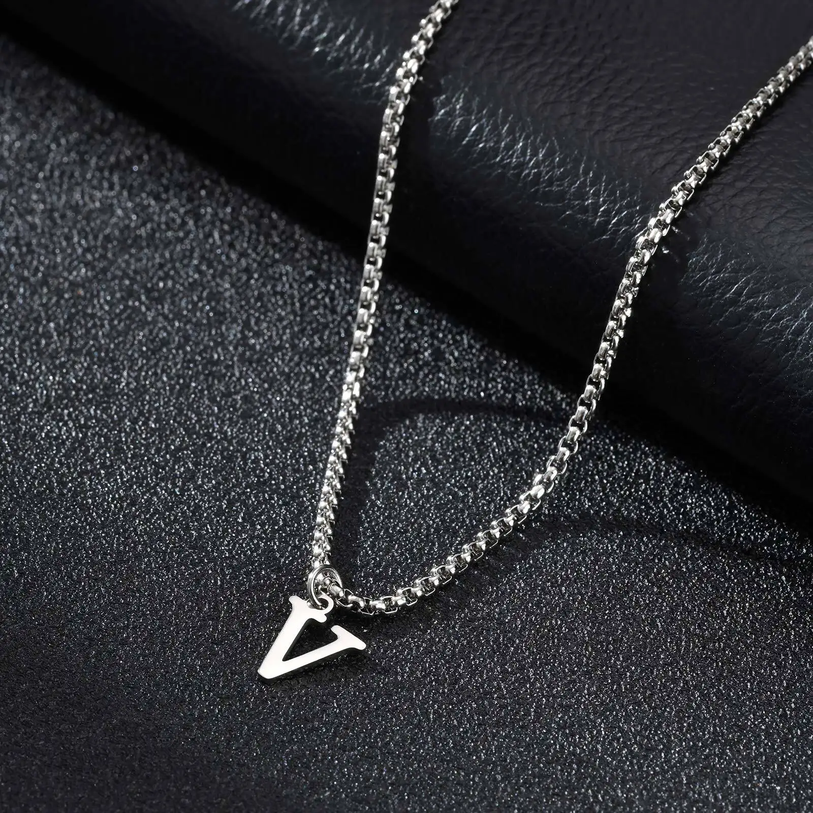 Pendentif Initiale A à Z en Acier Inoxydable, Collier Chaîne Maille Boîte — autre finition